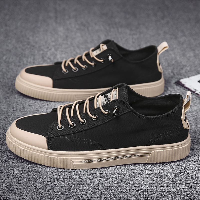 2025 Mens Low Top Canvas Sneakers Versatile Trendy Slip-On Casual Shoes with Lace-Up Closure and Breathable Mesh Lining