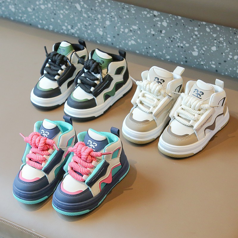 Sports Shoes Children Spring and Autumn New 2025 High-top Leather Waterproof Casual Boys' Skates Girls